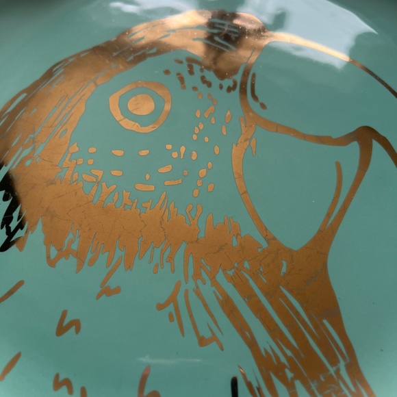 Set of 3 Arlington Designs 8.25" Aqua Plates Set Gold Accents Parrots Birds - Picture 6 of 7